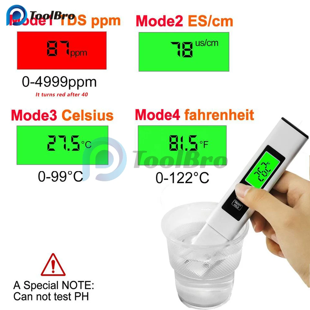 3 in 1 LED Digital TDS rilevatore di qualità dell\'acqua retroilluminato controllo intelligente del Chip TDS/EC conducibilità/penna di prova della