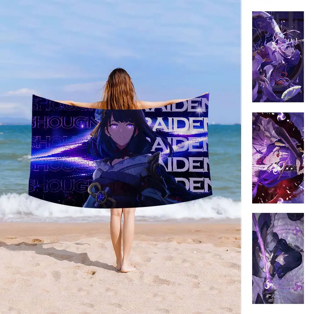 Manta de microfibra Raiden Shogun Genshin Impact, toallas de playa de secado rápido, toalla de piscina súper absorbente con estampado de gran tamaño