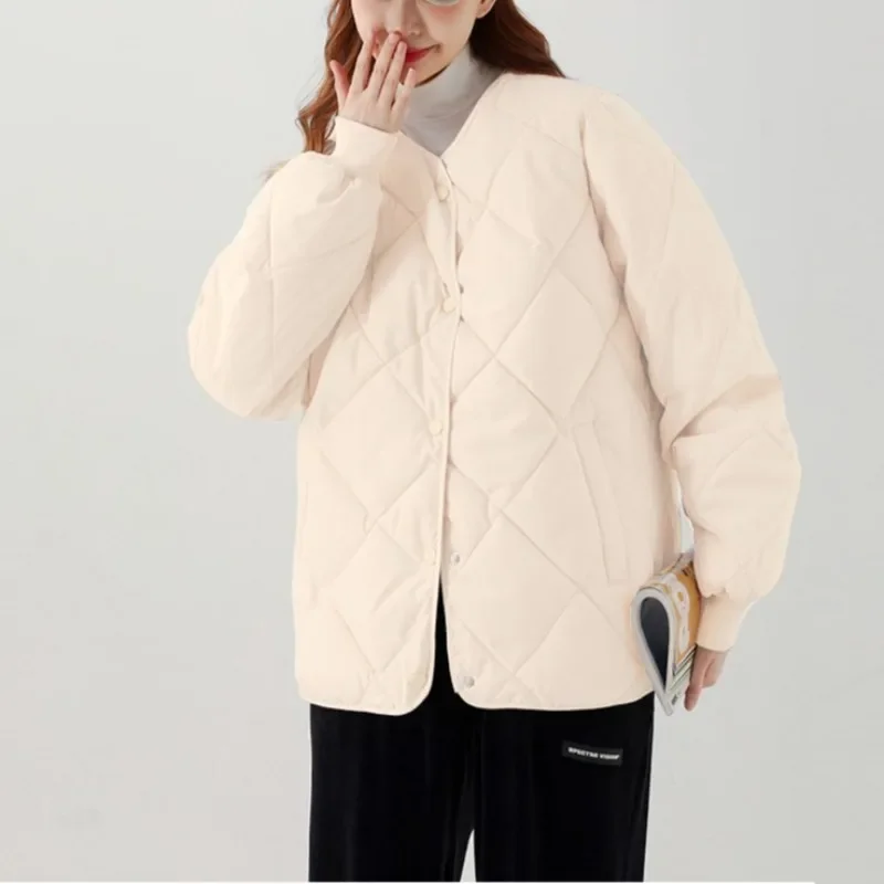 Collarless rhombus cotton-padded jacket women's winter light cotton-padded jacket winter 2024 new style