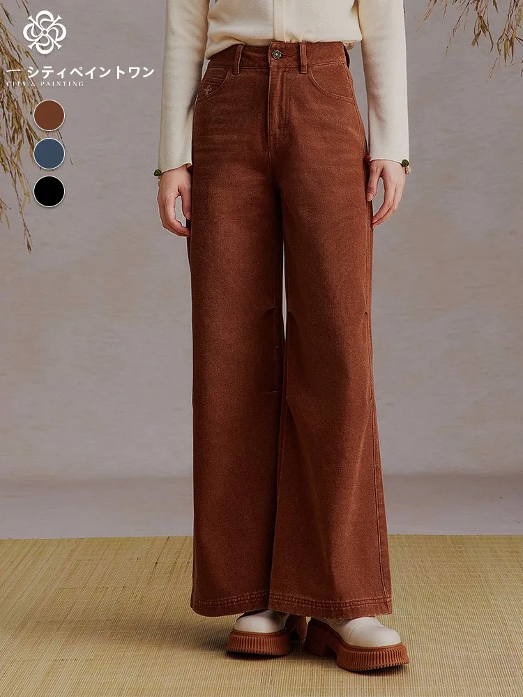 

Свободные джинсы с высокой талией и расклешенными штанинами в ретро-стиле, зимние модные женские премиальные джинсовые брюки прямого кроя