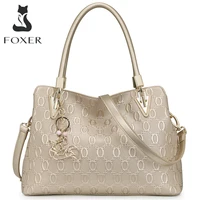 Marca FOXER, bolso de hombro de piel de vaca para mujer, bolso de mano de cuero dividido para mujer, bolso de mano a la moda para mujer, bolso con asa de calidad de gran capacidad