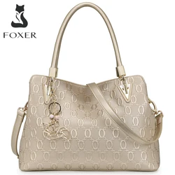 FOXER Brand Women Cowhide Women's Shoulder Bag Female Split Leather Handbag Fashion Lady Tote Large Capacity Top Handle Bag
