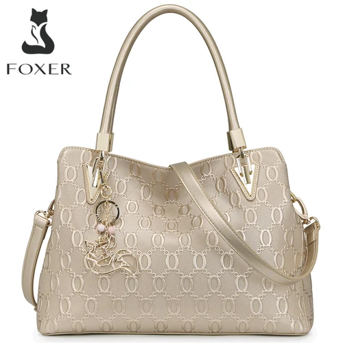 Marca FOXER, bolso de hombro de piel de vaca para mujer, bolso de mano de cuero dividido para mujer, bolso de mano a la moda para mujer, bolso con asa de calidad de gran capacidad