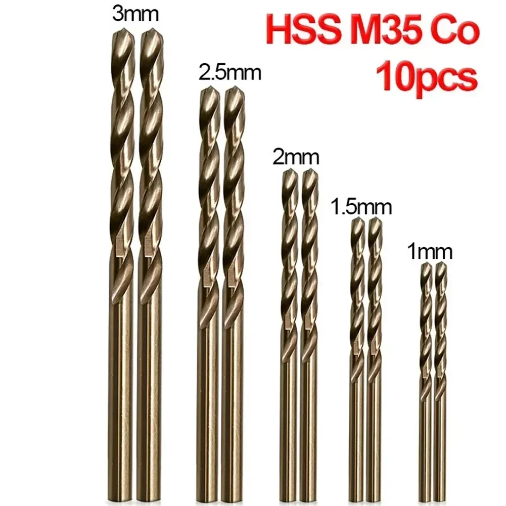 

10Pcs/Set HSS M35 Cobalt Drill Bit Kit 1mm/1.5mm/2mm/2.5mm /3mm For Stainless Steel 135 Degree Split Point Tip