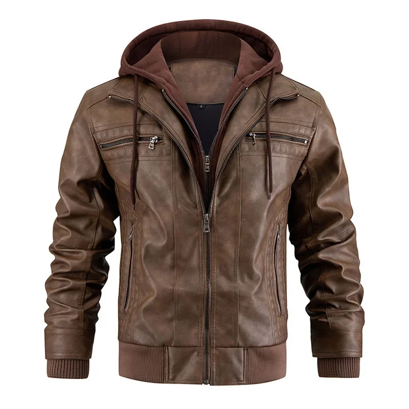 

Male Street Moto Style Leather Jackets New High Quality Blazers Men's Casual PU Leather Jacket Hooded Windproof Leather Jackets