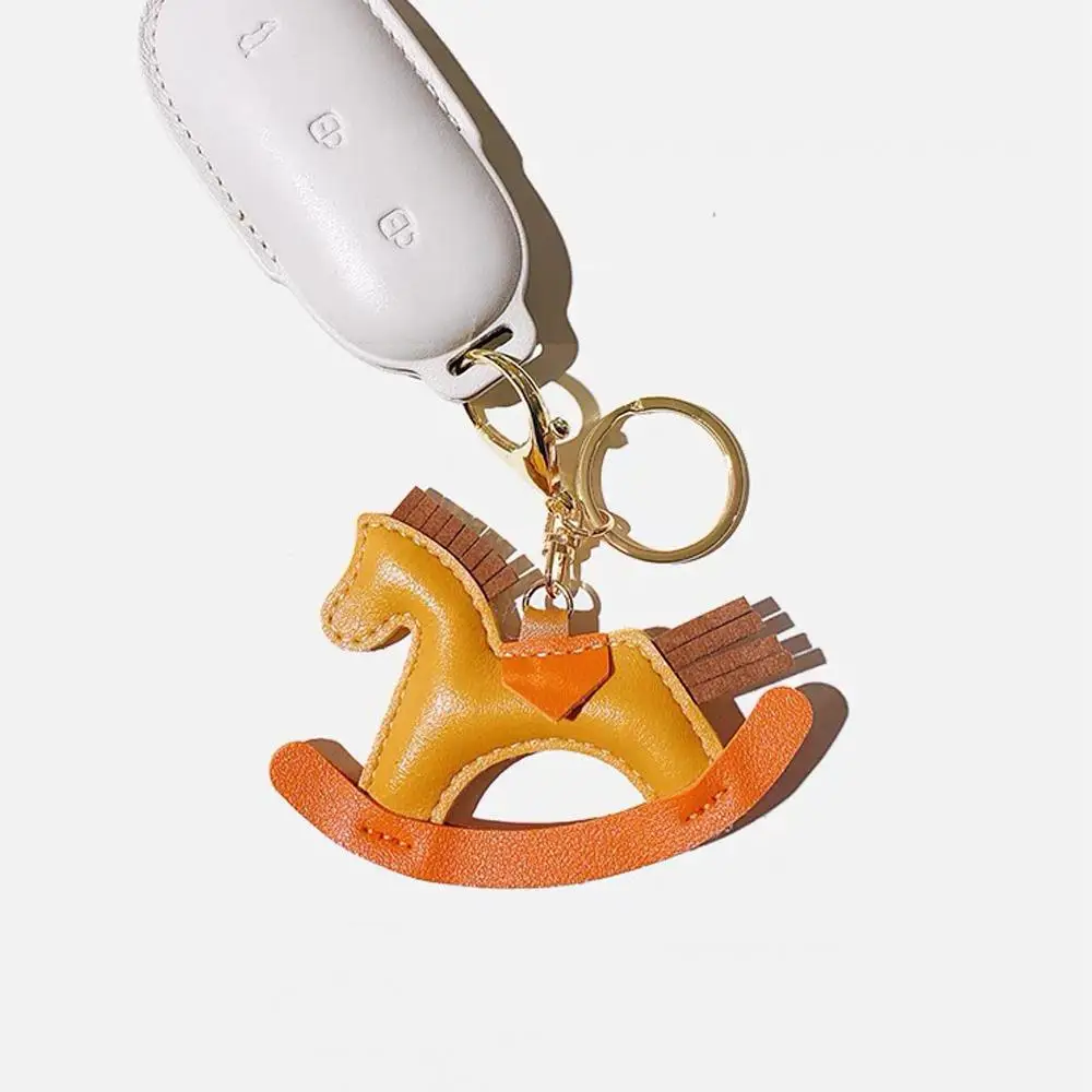 Cute Cartoon Pony Animal Keychain PU Leather Rocking Horse Keyring for Women Men Car Key Bag Backpack Pendant Ornament Gifts