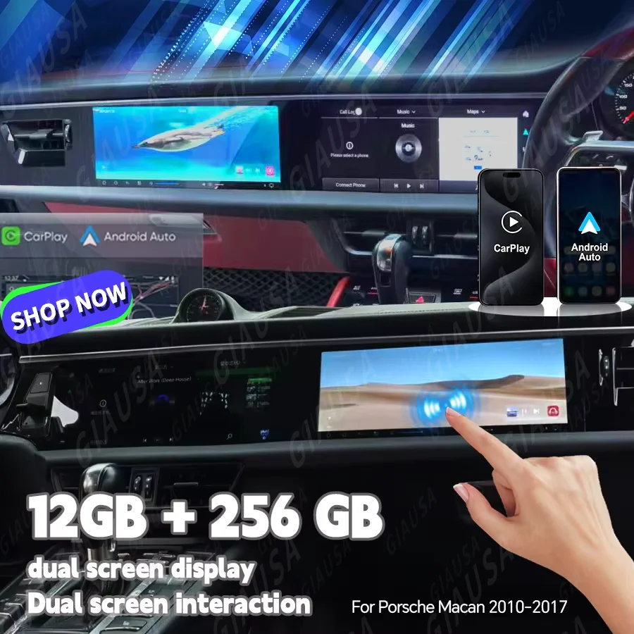 

Двойной экран Android 13 для Porsche Macan 2011-2017, автомобильный радиоприемник, стерео мультимедийный плеер, беспроводной Carplay, GPS-навигация, головное устройство