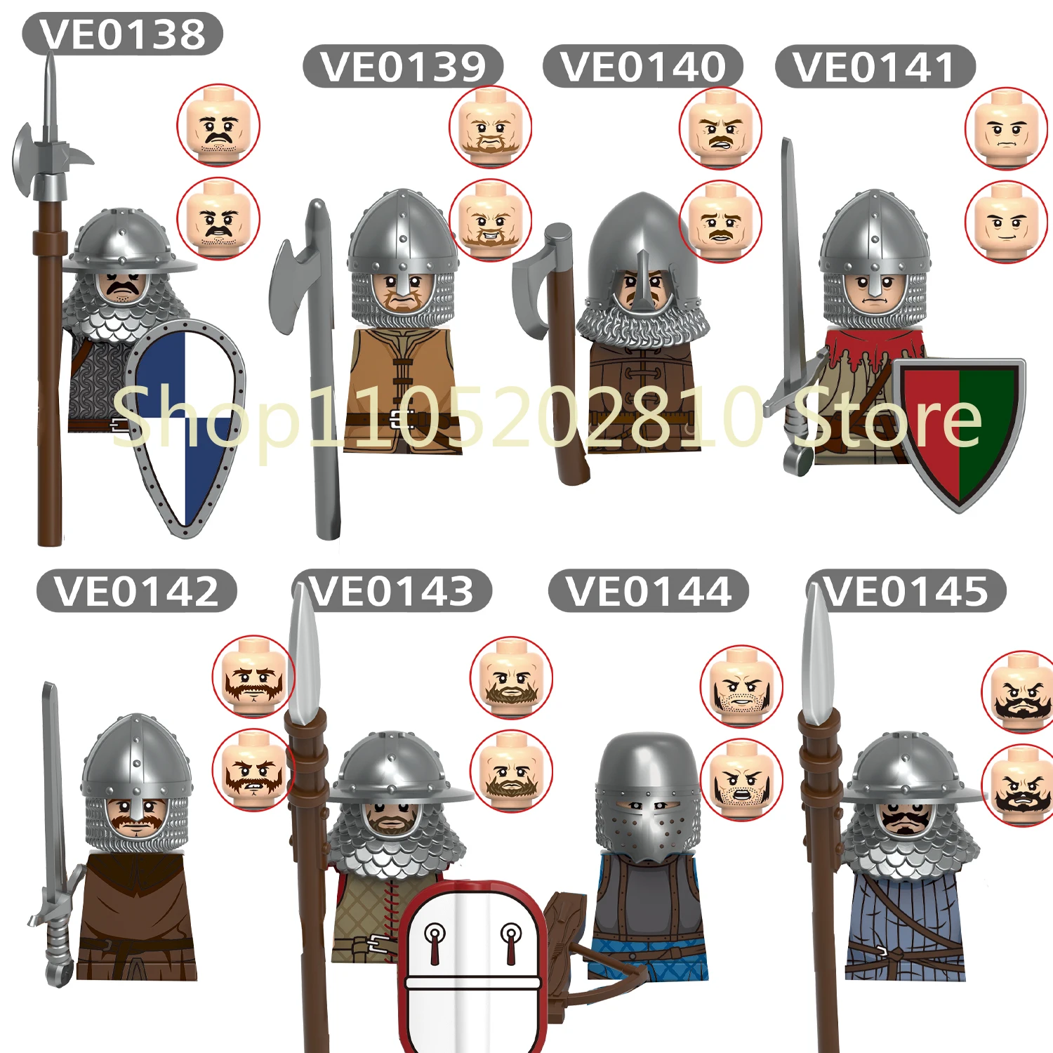 Medieval Anime Movie Game Figures Building Blocks Soldier Weapons Shield Bow Sword Guard DT030-37 Army Mini Brick Toy Gifts I005 - view 3