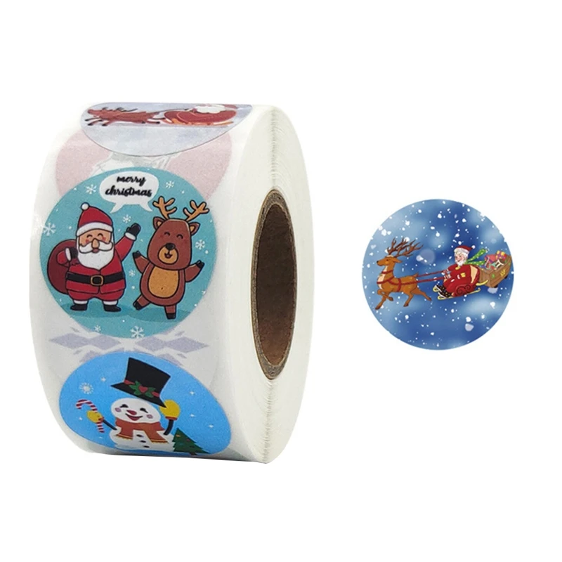 

G6DA 500pcs/roll Merry Christmas Stickers Labels 128 Patterns Xmas Decorative Envelope Seals Stickers for Cards Gift Box