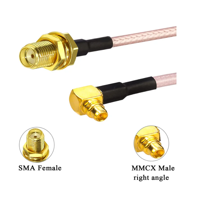 SMA Female to MMCX Male Right Angle 90 Degree Extension Coax Cable Extender for Antenna, Radios