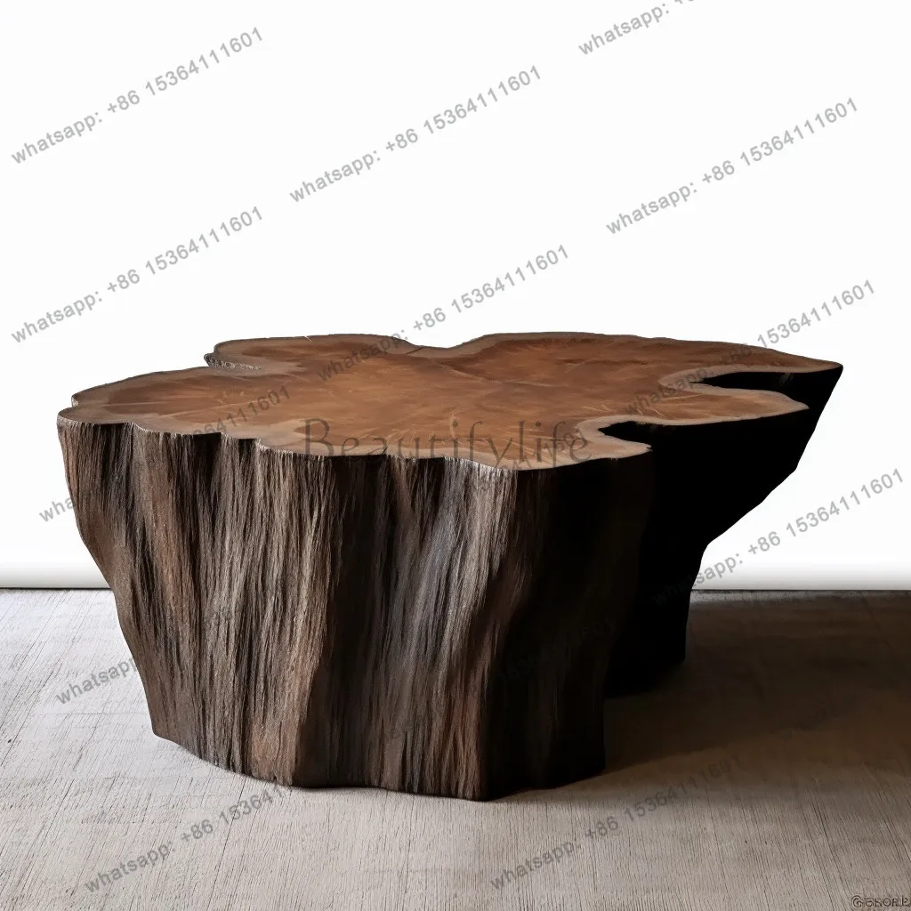 Wabi-sabi style solid wood coffee table, second-hand natural log, irregular art tree pier, B&B tea table