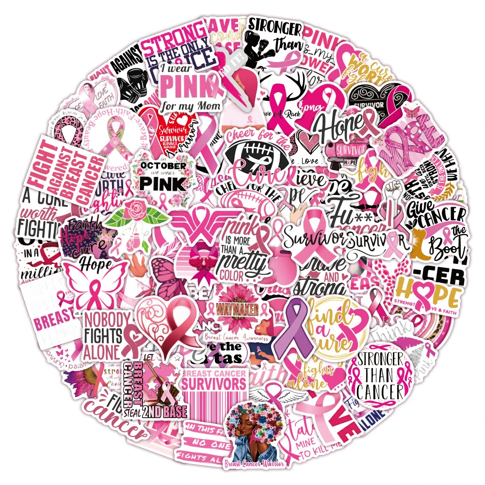 10/30/50/100pcs Breast Cancer Awareness Stickers Pink Ribbon Waterproof Decal Skateboard Scrapbook Laptop Phone Sticker Kid Toy