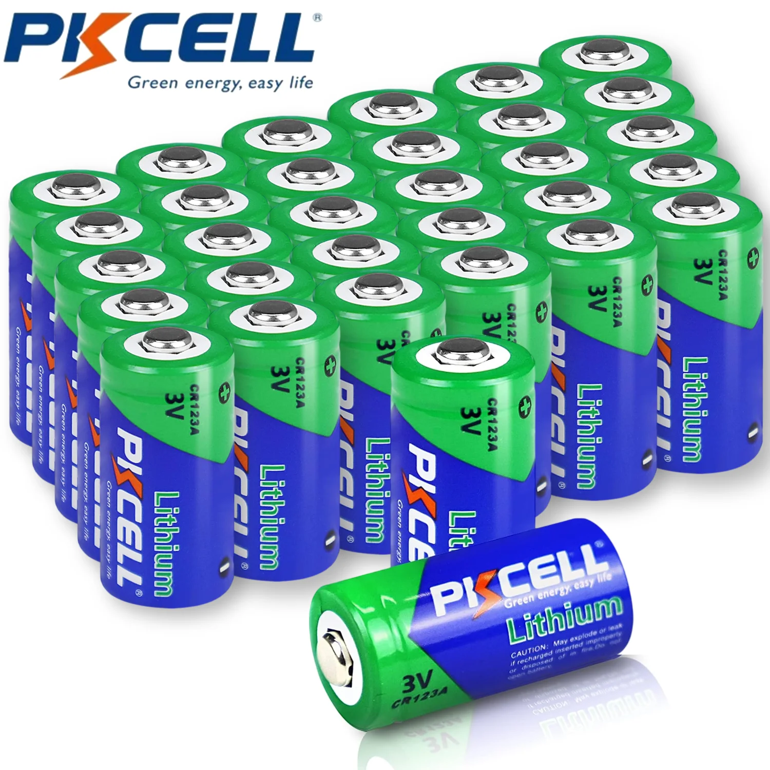 PKCELL 32PCS 123 3V Lithium Battery Long-Lasting Non-Rechargeable CR123A 3Volt Lithium Batteria for High Intensity Flashlights