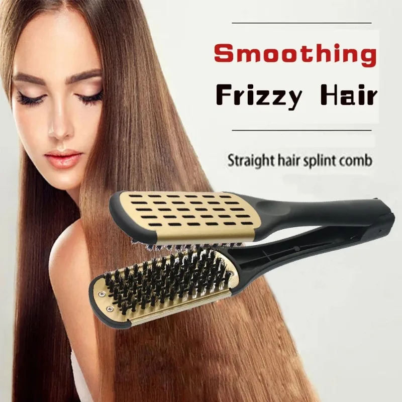 Alisador de peluquería profesional, cepillo para alisar el cabello de nailon, cepillos dobles, abrazadera de peine en forma de V, herramientas de estilismo que no machuelas DIY