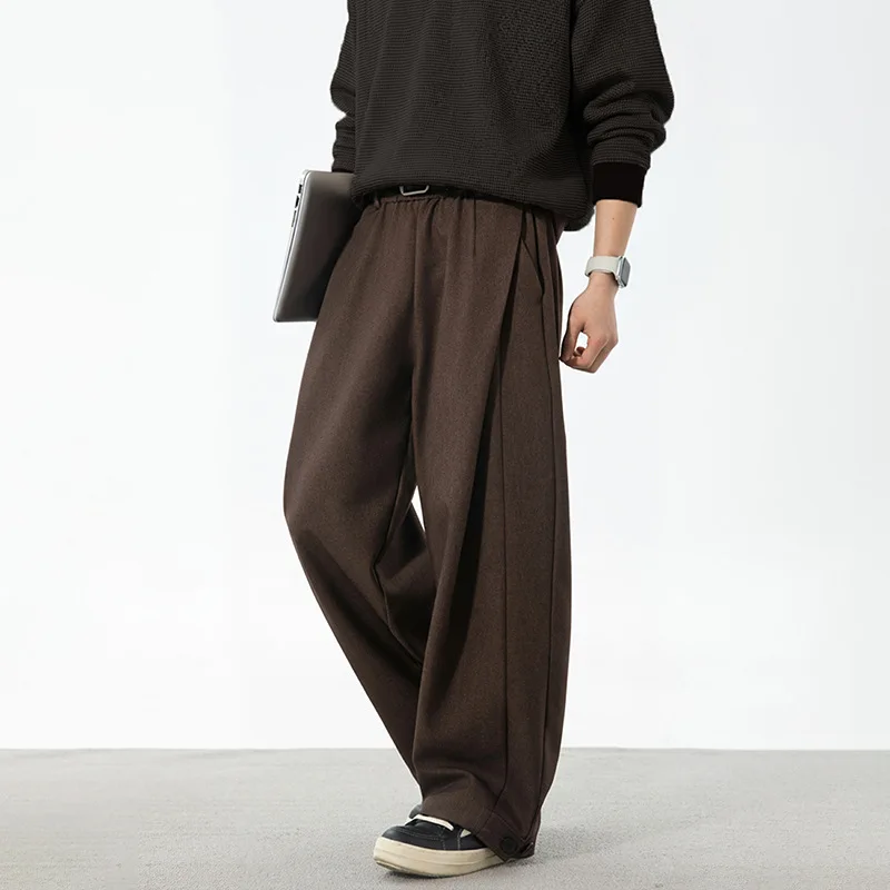 

Плиссированные повседневные брюки для мужчин, весна-лето, новый стиль, драпированные универсальные брюки, свободные длинные брюки с боковыми разрезами в стиле ретро