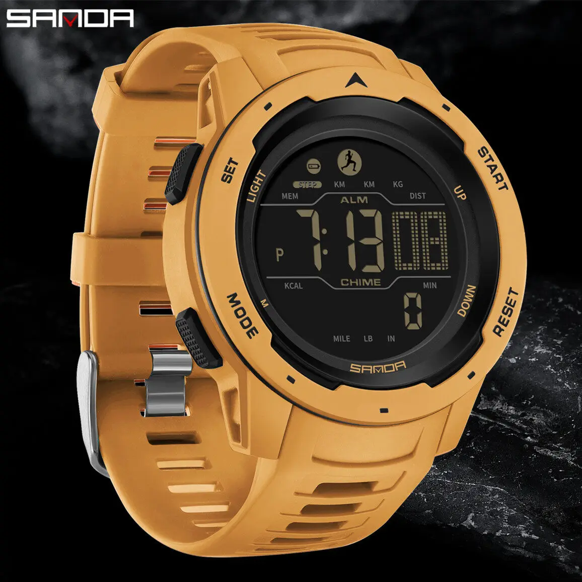 SANDA  Men Sports Passometer Calories 50M Waterproof LED Digital Military Wristwatch 2145