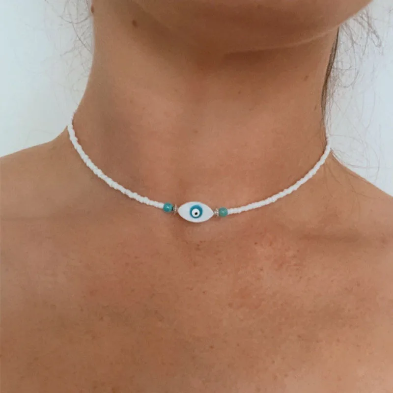 Beaded Danity Choker Beach Vibe Bohemian Jewelry Evil Eye Protection,