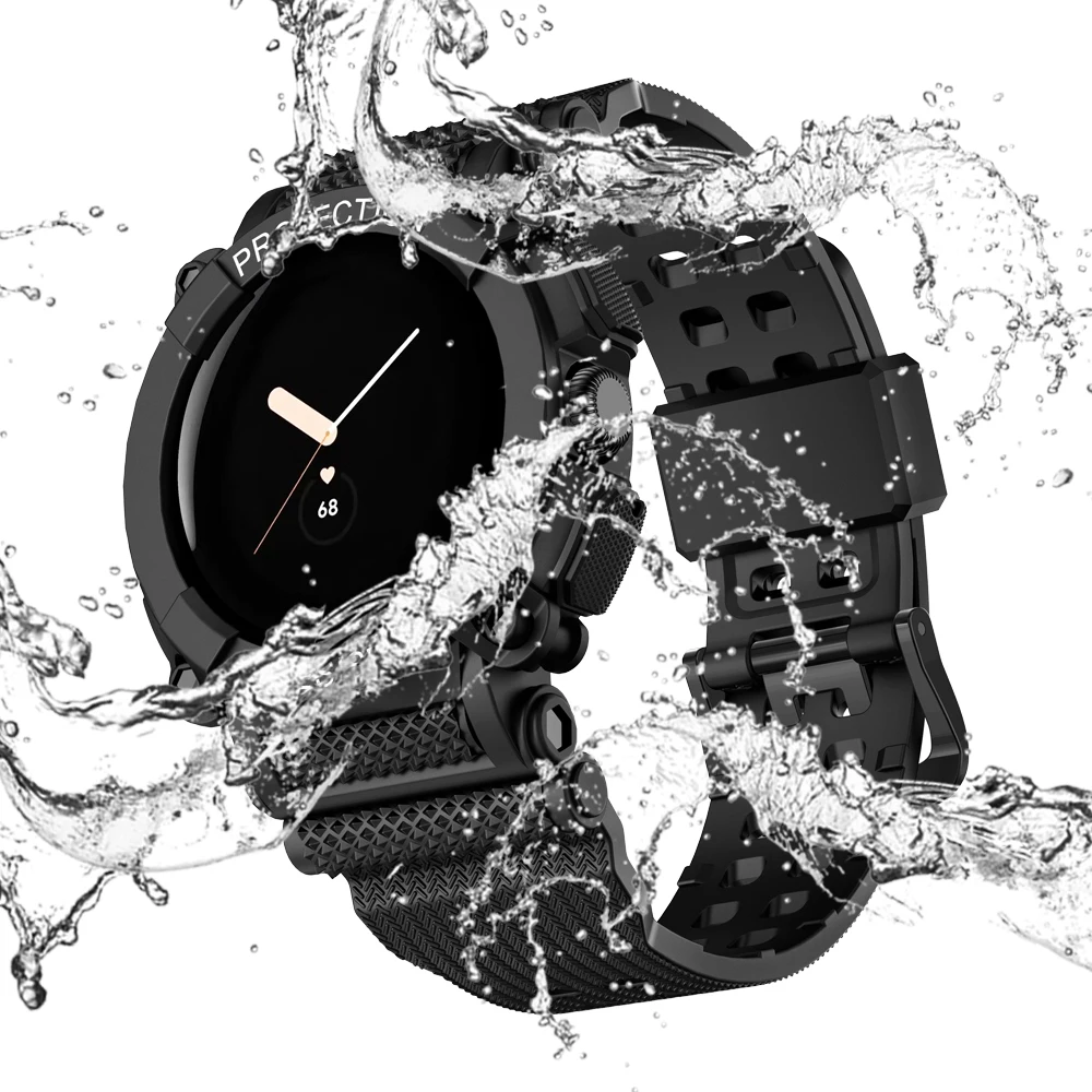 Sport Strap Case for Google Pixel Watch Band Bracelet Replacement Watchband Pixel Watch TPU Belt Protective Cover Silicone Bezel