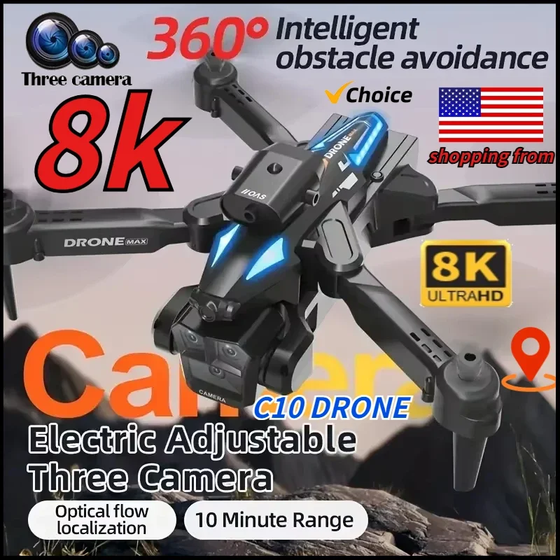 

C10 4K HD WiFi FPV RC Дрон с тройной камерой для предотвращения препятствий Пульт дистанционного управления Квадрокоптер Вертолет Игрушка для взрослых и детей