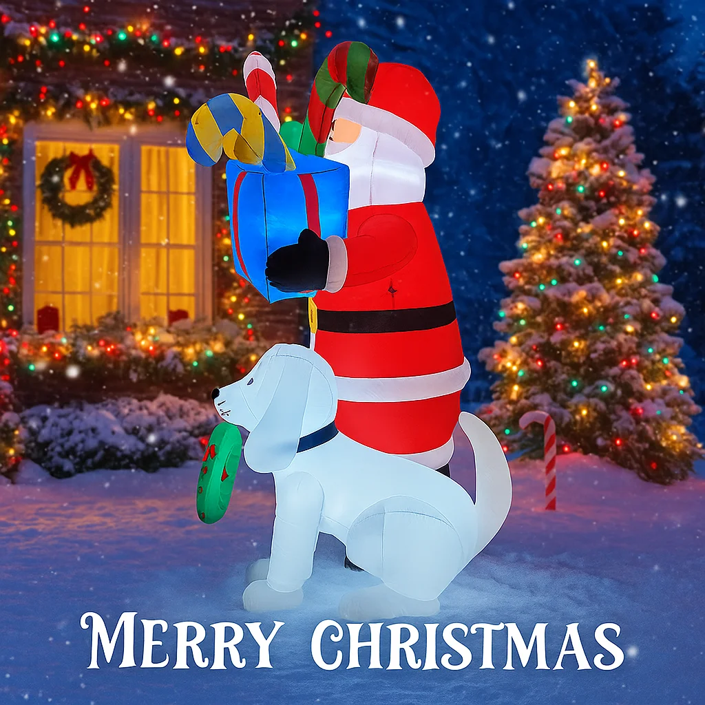 6.8FT Santa Claus Dog Inflatable Christmas Decoration Xmas Ornaments Lights Home Yard Holiday Party Outdoor Holiday Decor Toy
