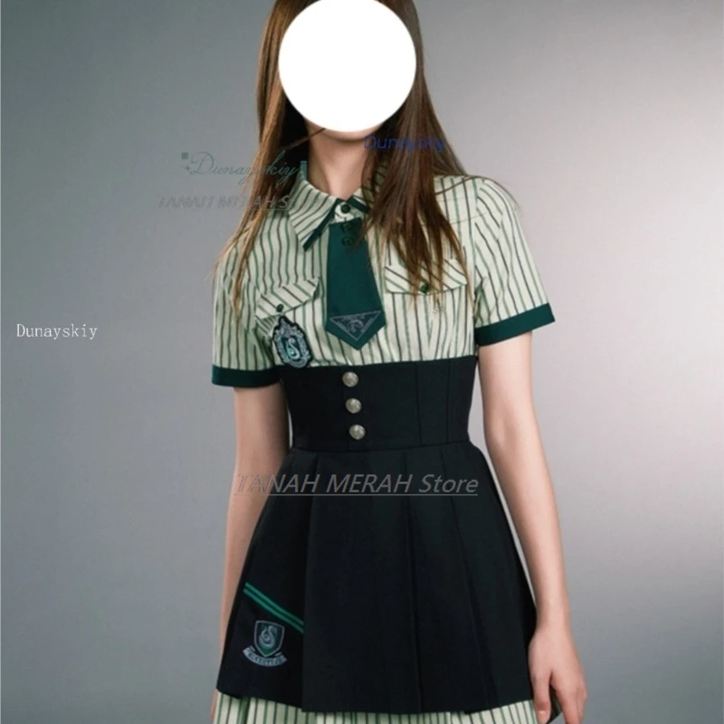 

Зеленая школьная форма в вертикальную полоску для взрослых на Хэллоуин, новинка лета 2021, платье JK для женщин и девочек, костюм каваи, рубашка, наряд в стиле аниме