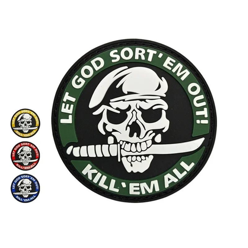 3D PVC Skull Rubber Patches No Knife  Life Tactical Military Decorative Patch One Shot  Kill Combat Badges for Cap Bags