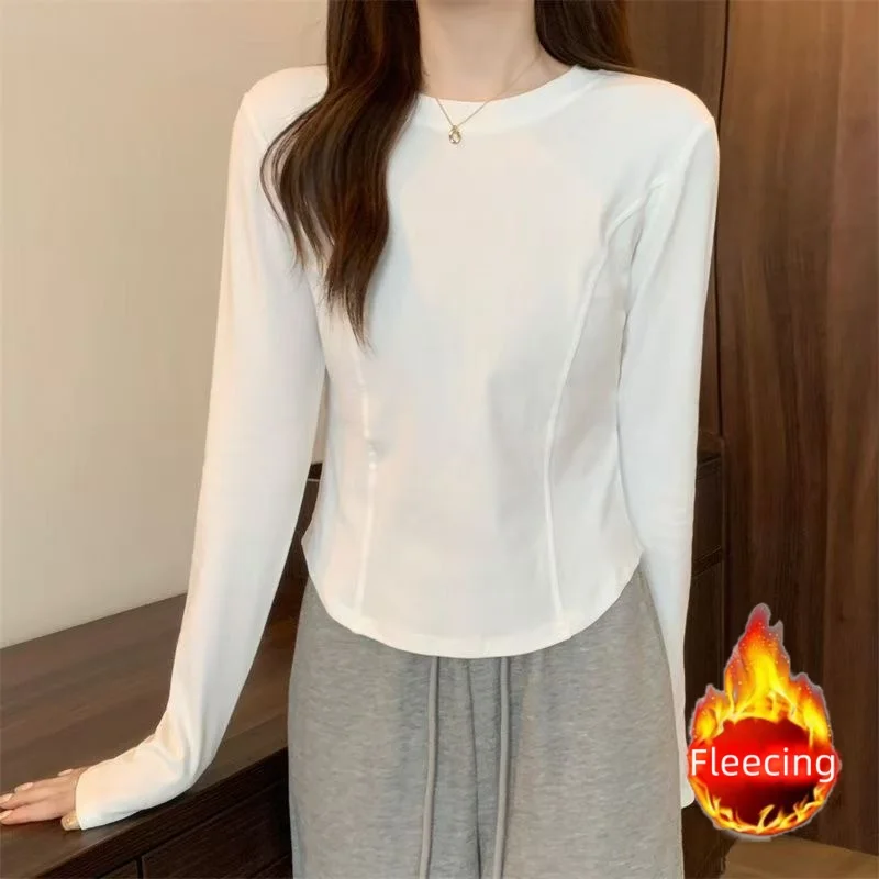 New In Female Clothing Women's T-Shirt & Blouses O-Neck Long Sleeve Top Matching Basic T-Shirt Winter Warm Casual Slim Blouse