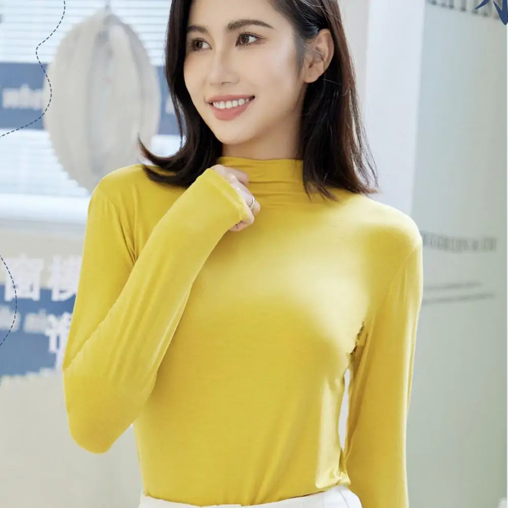 Skinny  Trendy Women Spring Autumn Pure Bottoming T-shirt Lightweight Bottoming Blouse Anti-pilling   Daily Clothing