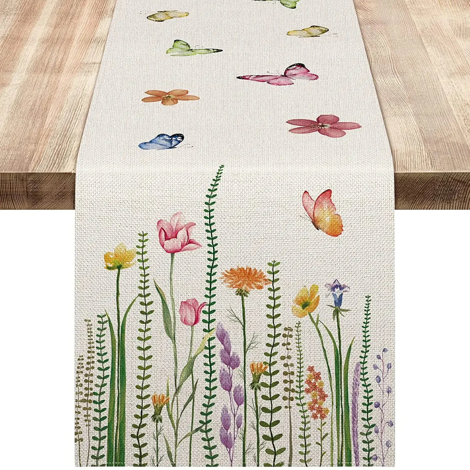 Camino de mesa de lino con flores de tulipán, decoración de mesa de centro de boda, comedor de fiesta, antiincrustante, 2024