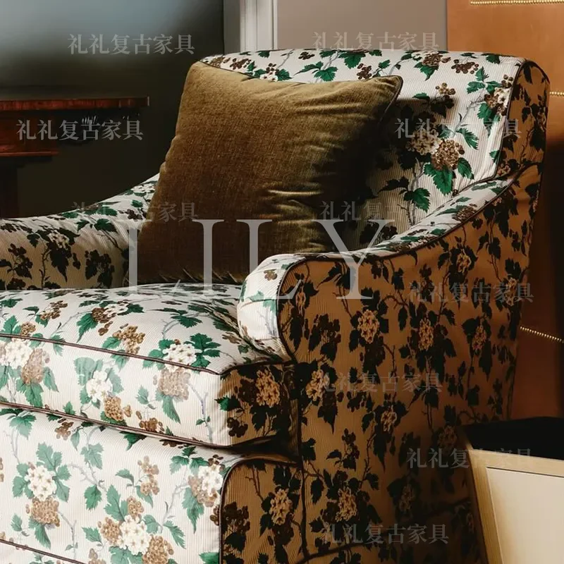Pastoral Fabric Single Sofa Chair Living Room Fresh Floral Backrest Armchair Bedroom Dressing Leisure Seat