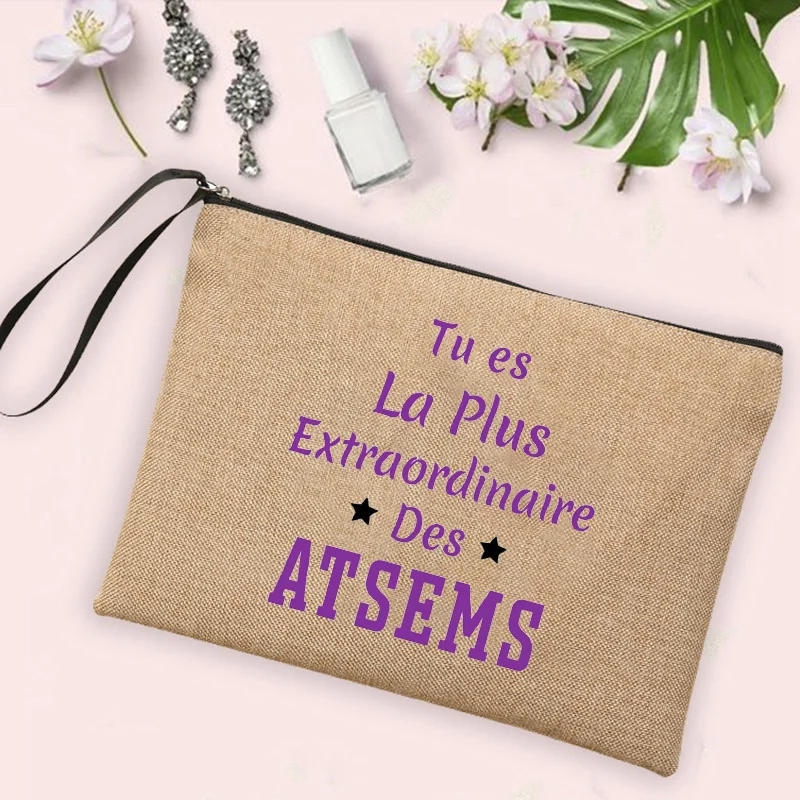 A Super Atsem Impresso Melhores Presentes para Atsem Mulheres Neceser Maquiagem Saco Higiene Pessoal Organizador Linen Zipper Pouch Cosmetic Bag Travel