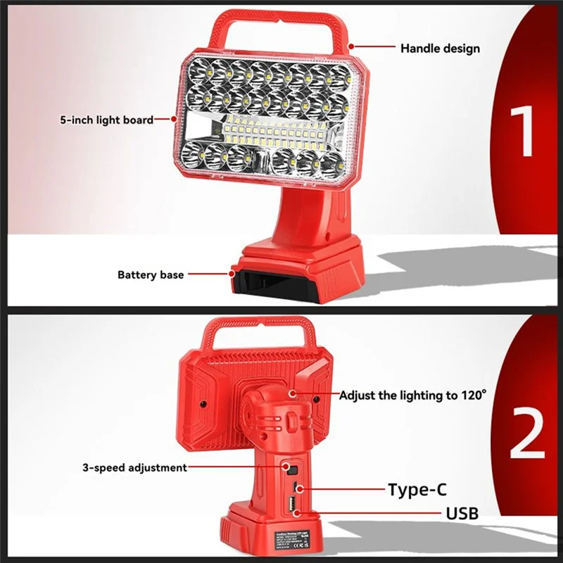 GYTB-For M18 18V 18W ポータブル LED ワークライト- 2000LM USB 充電式屋外作業現場照明用