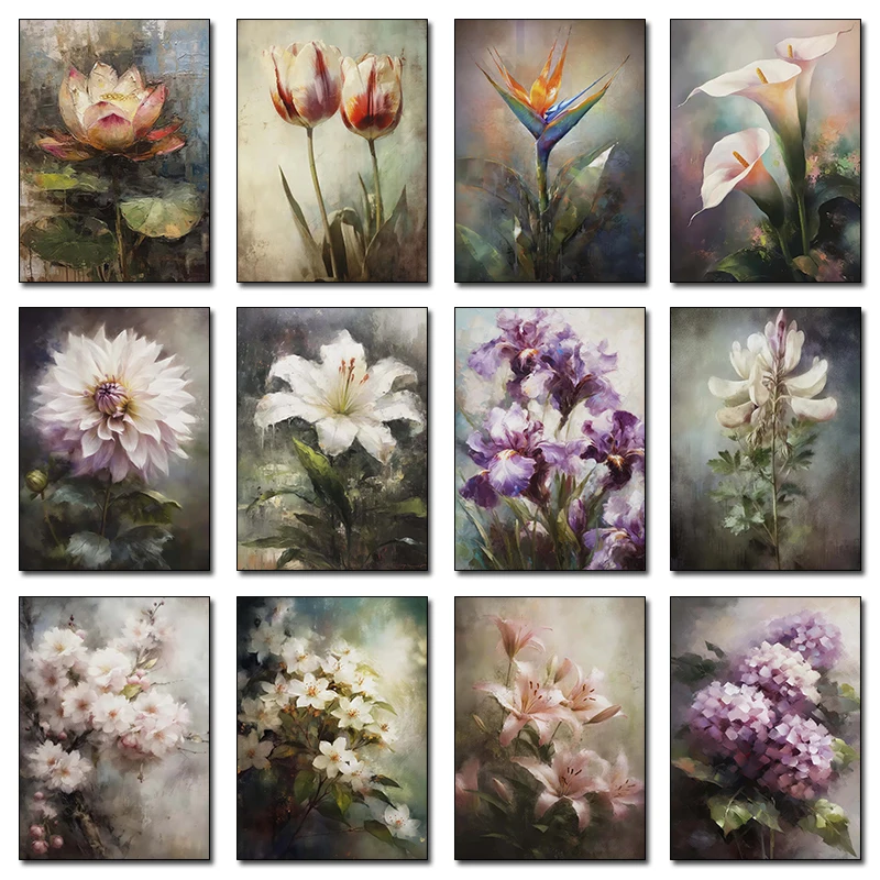 Klassisches, einfaches Ölgemälde, Blumen, Lilie, grüne Pflanzen, Nelkenstrauß, Poster, Leinwand, Kunstdrucke, für Zuhause, Zimmer, Wandbilder, Dekor, Geschenk