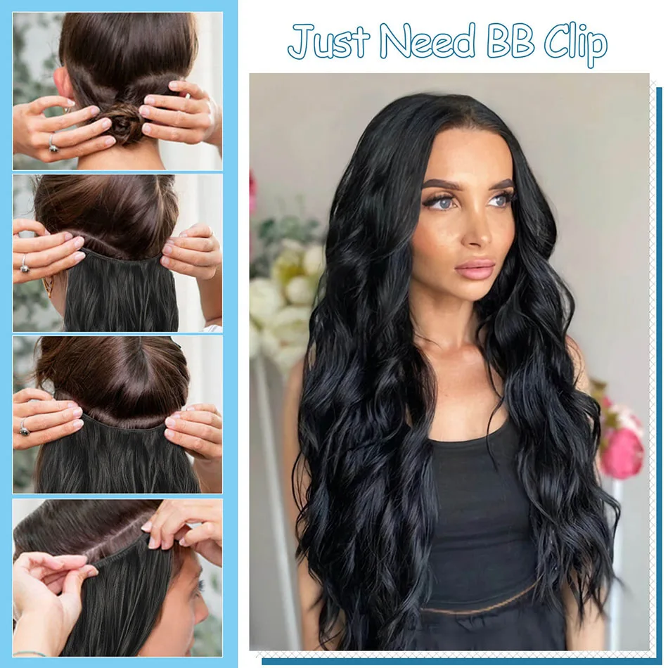 20 "الاصطناعية طويلة متموجة كليب في وصلات الشعر 6 قطعة/المجموعة سميكة هيربيسي للنساء براون شقراء أسود الطبيعية وهمية الألياف الشعر #3