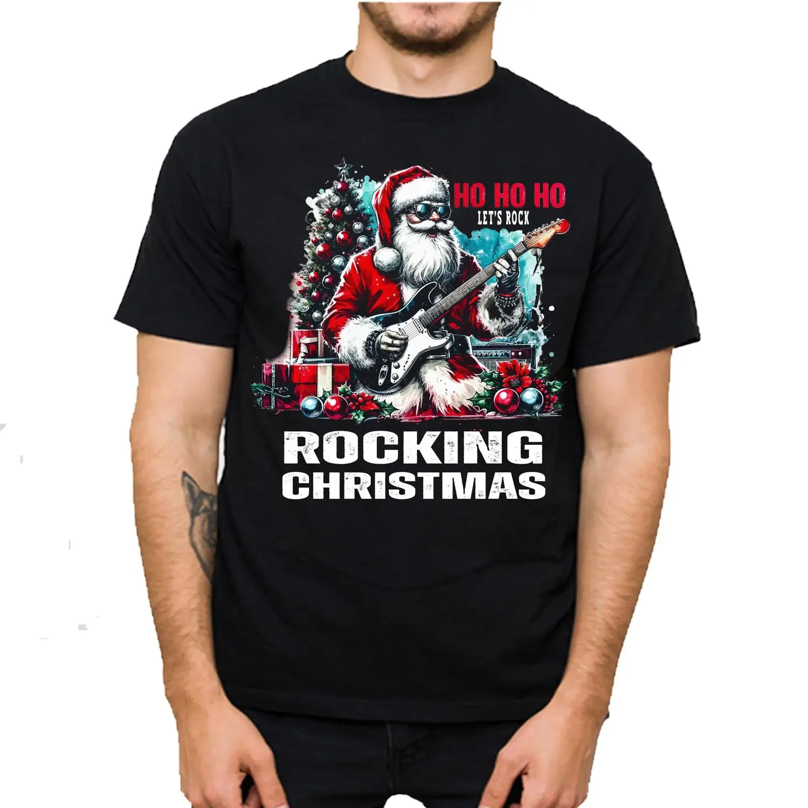 Rocking Christmas fun T Shirt tee black 100 cotton vintage Washed homme designer clothes Casual Versatile Soft graphic fashion