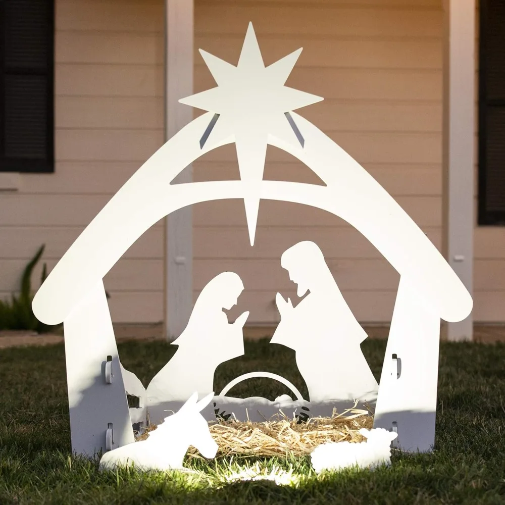 

Outdoor Nativity Scene Holy Family Christmas Yard Decoration Weather Resistant PVC White