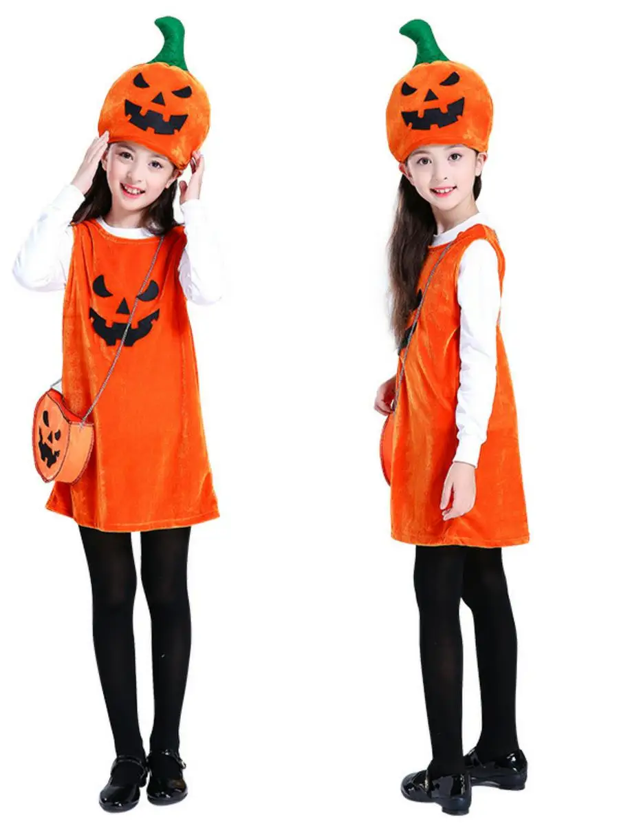 로우인 어린이 공연 의상 소녀 마녀 복장 호박 디자인 귀여운 요정 테마 파티 유치원용