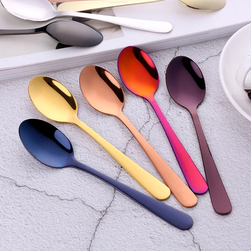 8 Colors Tea Spoons Stainless Steel Coffee Spoon High Quality Dessert Cake Fruit Spoons Gold Small Snack Scoop Dinnerware Tools