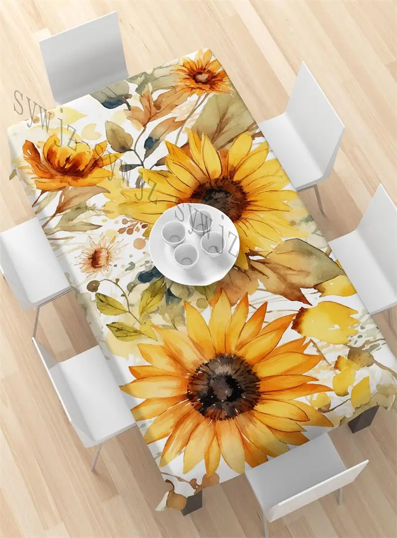 Simple Sunflower Pattern Tablecloth Rectangular Anti-stain Tablecloth Kitchen Coffee Table Dining Table Decoration Accessories