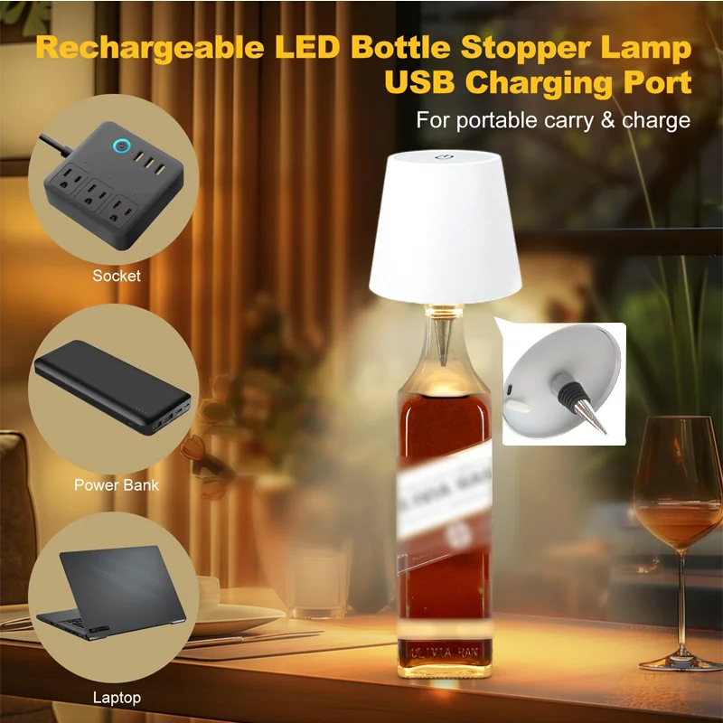 Wireless Bottle Lamp Shades Dimmable RGB Wine Bottle Lamp Indoor & Outdoor LED Wine Bottle Lights for Home Bar Party Decor