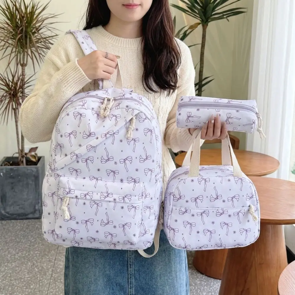 3PCS Bow Print Backpack,lunch Bag,Pencil Case Set Lightweight Spacious Schoolbag Set Portable Multicolor Student Rucksack Set