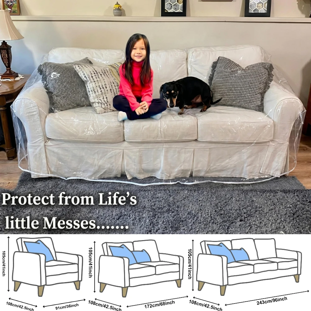 Couch Cover Pet Plastic Cover Transparent Cat Scratch Protector Waterproof Sofa Cover for Protection Against Cat Dog Clawing