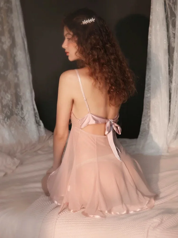 Dame Sommer Sheer Dünne Hotsweet Kleider Frauen Sexi Datum Charming Allure Mitternacht Nachtwäsche Kleid Weibliche Winter Weihnachten Rosa Kleider