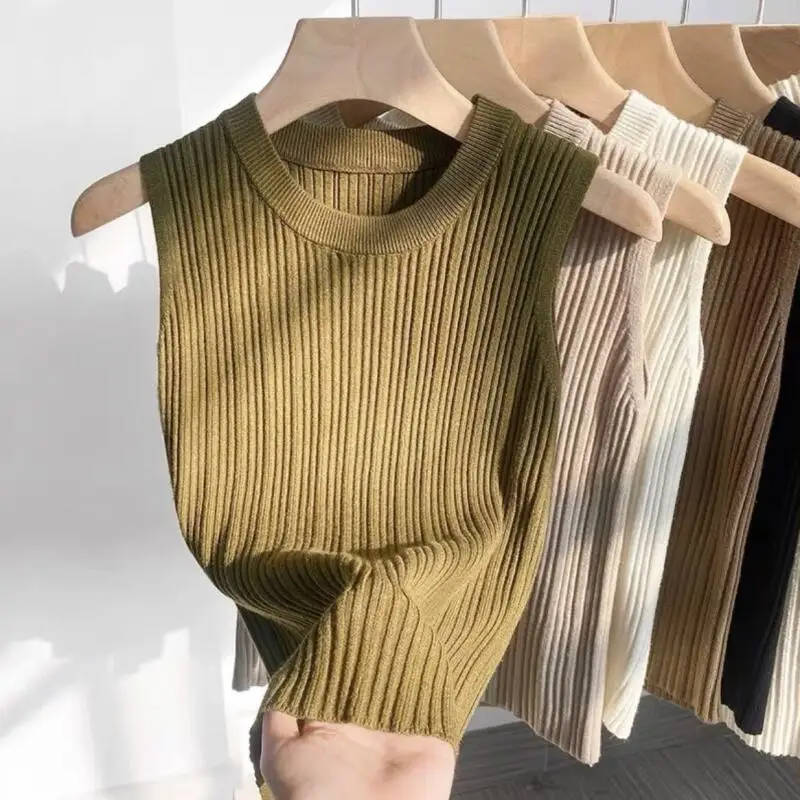 Abbigliamento da donna Gilet in maglia Innerwear Nuovo girocollo Autunno e inverno Innerwear Strato base Capispalla Top senza maniche Moda