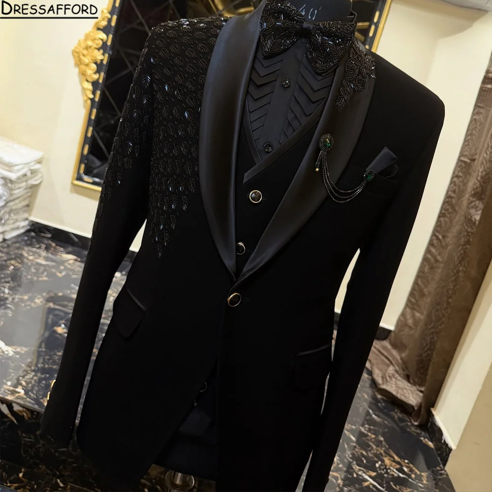 High-end Formal Men Suits Slim Fit Peak Lapel Groom Wedding Tuxedos 2 Pieces Sets Male Double Breasted Blazers Costume Homme