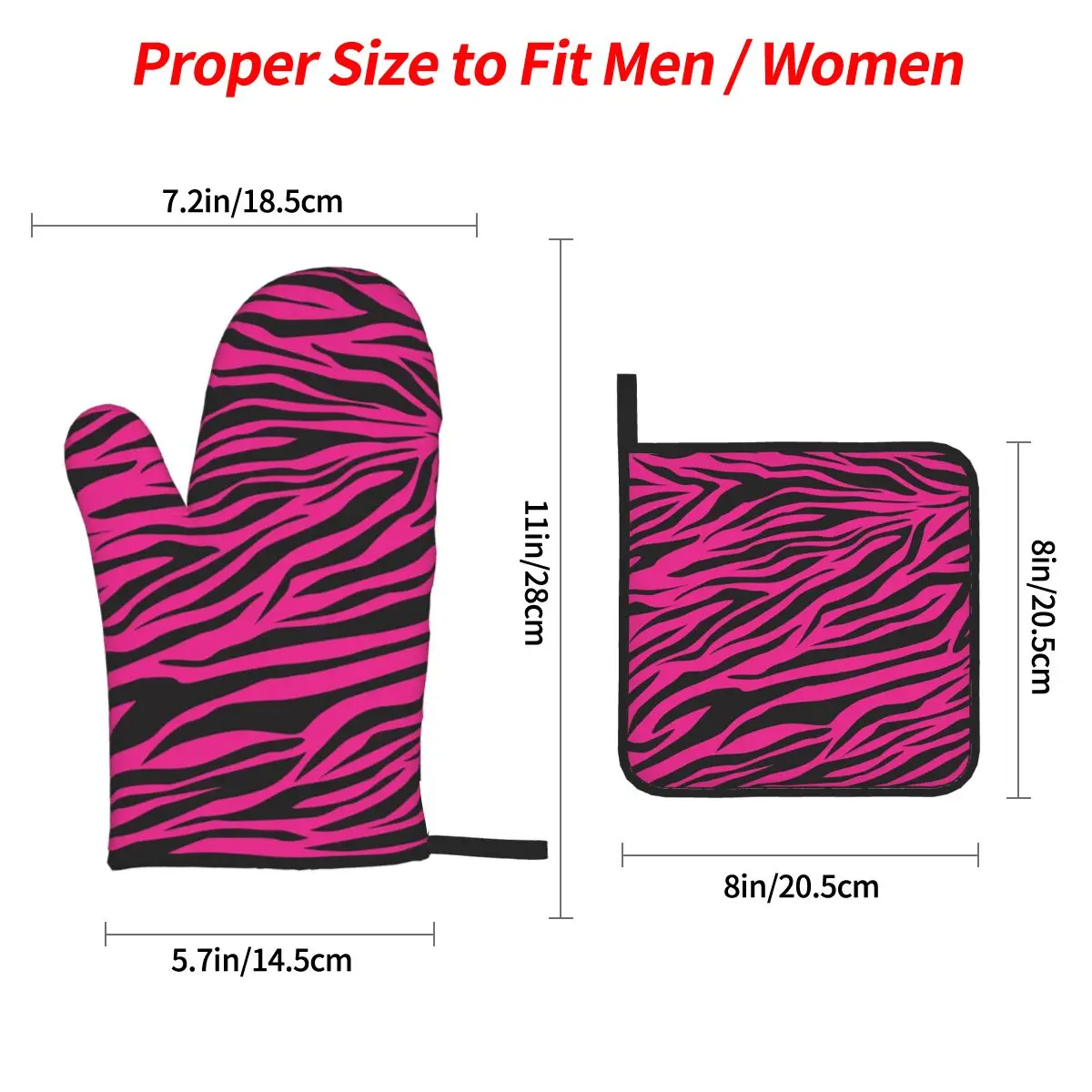 Pink Zebra Print Oven Mitts and Pot Holder Sets of 4 for Baking Kitchen Cooking Grilling Resistant Non-Slip Gloves