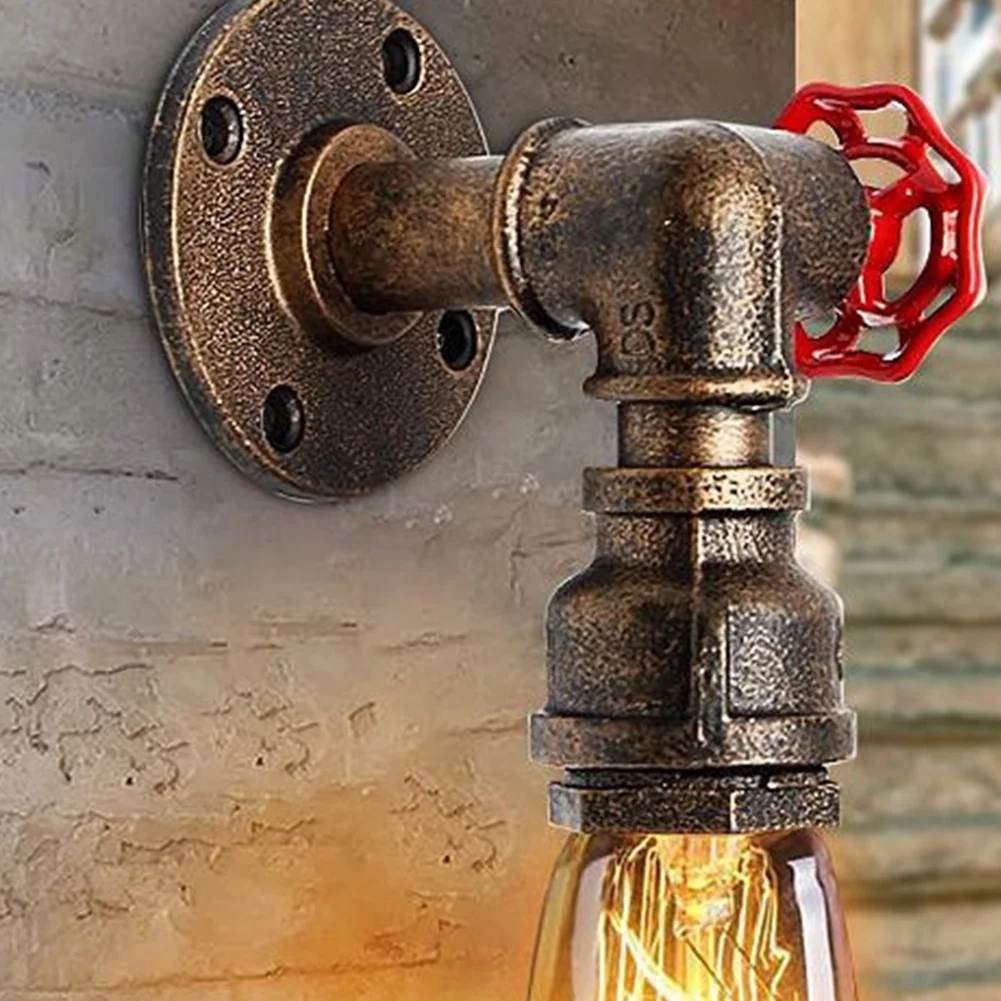 Vintage Water Pipe Wall Lamp Faucet Shape Steam Punk Loft Industrial Iron Rust Retro Home Bar Decors-ABGL