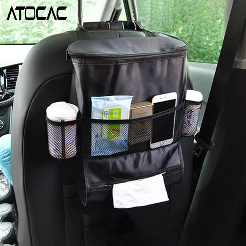 حقيبة تعليق خلفية لمقعد السيارة، منظم حراري معزول مع جيوب شبكية، موزع مناديل ورقية، تخزين عالمي للسفر في السيارة #3