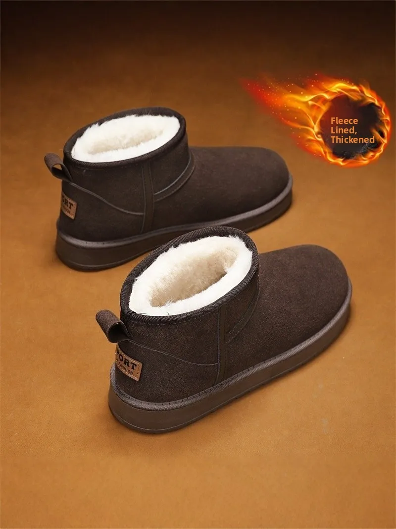 Men's Winter Snow Boots Anti-slip Thick Bottom Fleece Lined Warm Leather Fur Integrated Bread Cotton Boots for Cold Weather