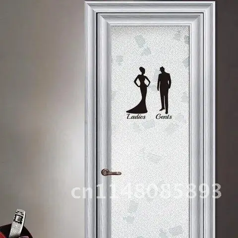 สติ๊กเกอร์ไวนิลติดผนังตกแต่งห้องน้ำสำหรับบ้านโปสเตอร์รูปลอกกันน้ำ WC สติกเกอร์ติดประตูห้องน้ำนวัตกรรมสุภาพบุรุษและสุภาพสตรี
